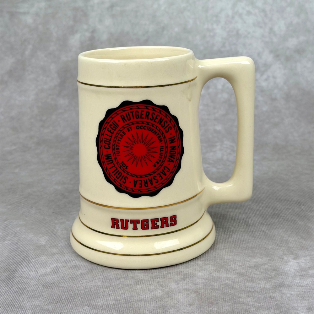 Vintage Rutgers University Ceramic Beer Stein Gold Trim USA Made College Mug